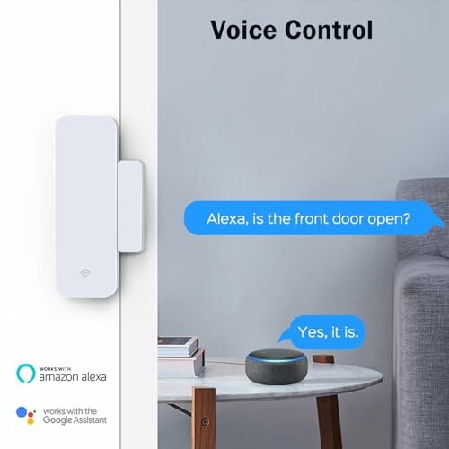 Smart home device with voice control using Amazon Alexa and Google Assistant.