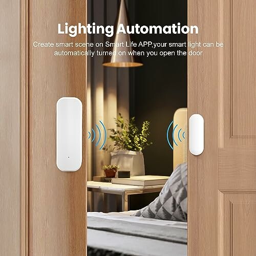 Smart lighting automation with door sensor and app integration.
