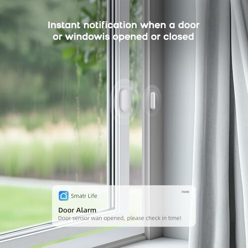 Window with door sensor notification displayed on screen.