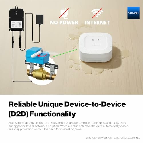 Yolink device-to-device functionality with leak sensors and valve controller.